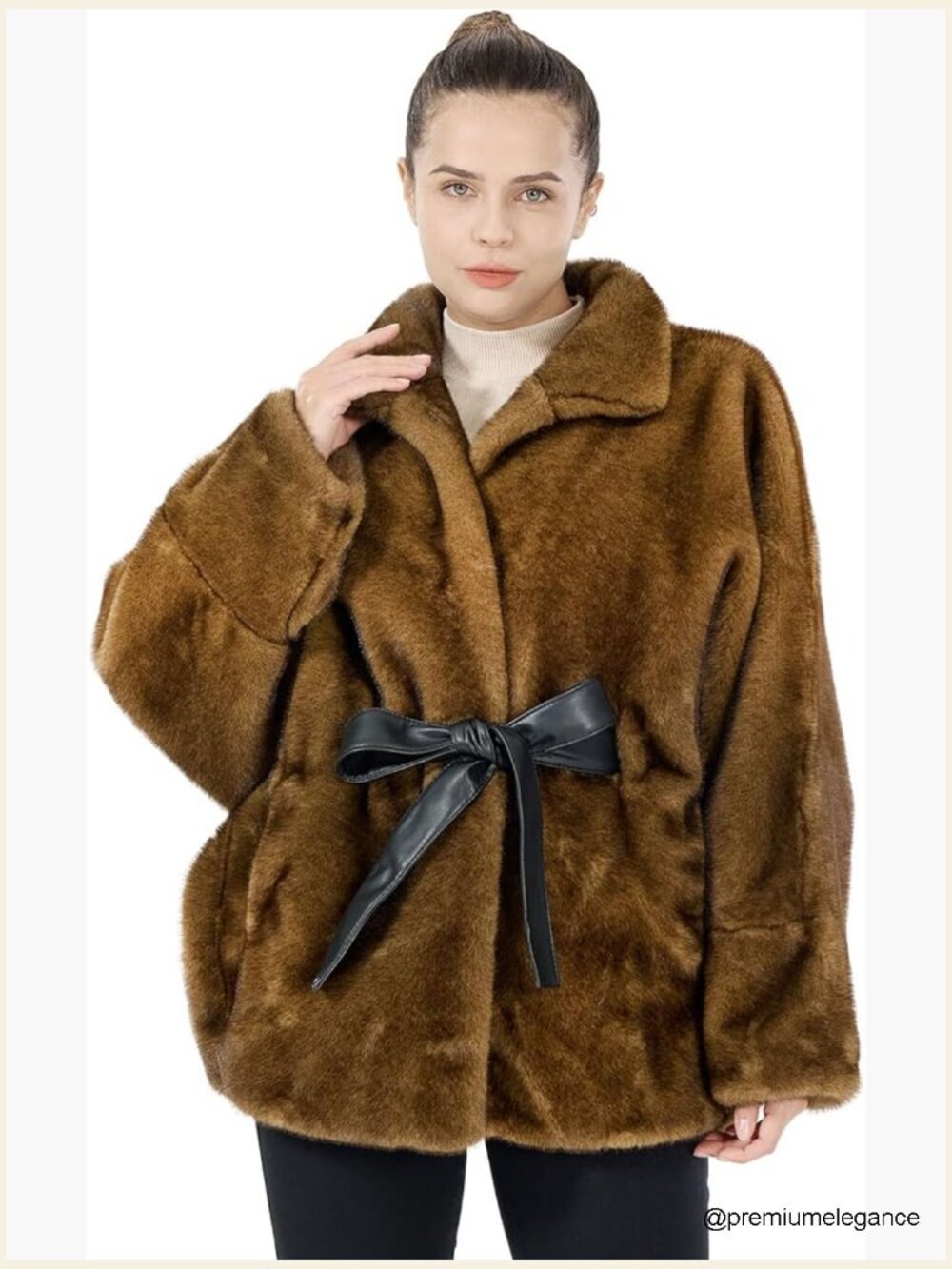 Fluffy Faux Fur Open Front Coat with Belt & Pockets